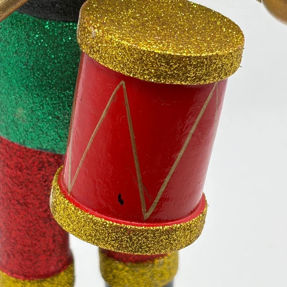 Red & Green Glitter Wooden Drummer Nutcracker Soldier 14